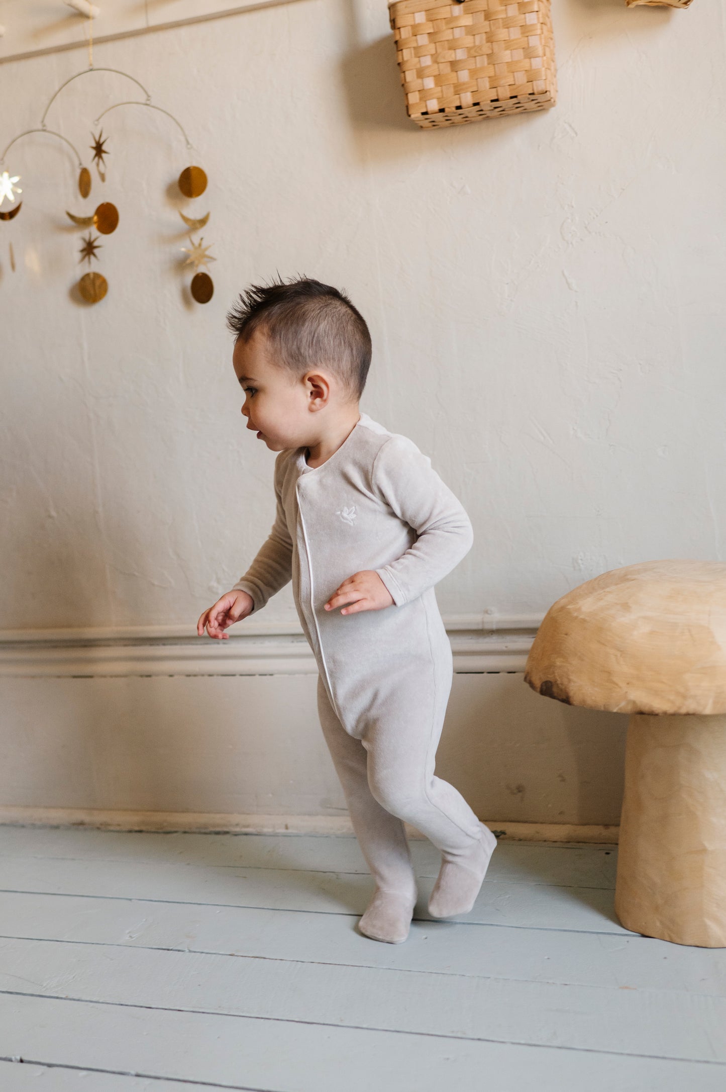 Velour Embroidered Bird Footie