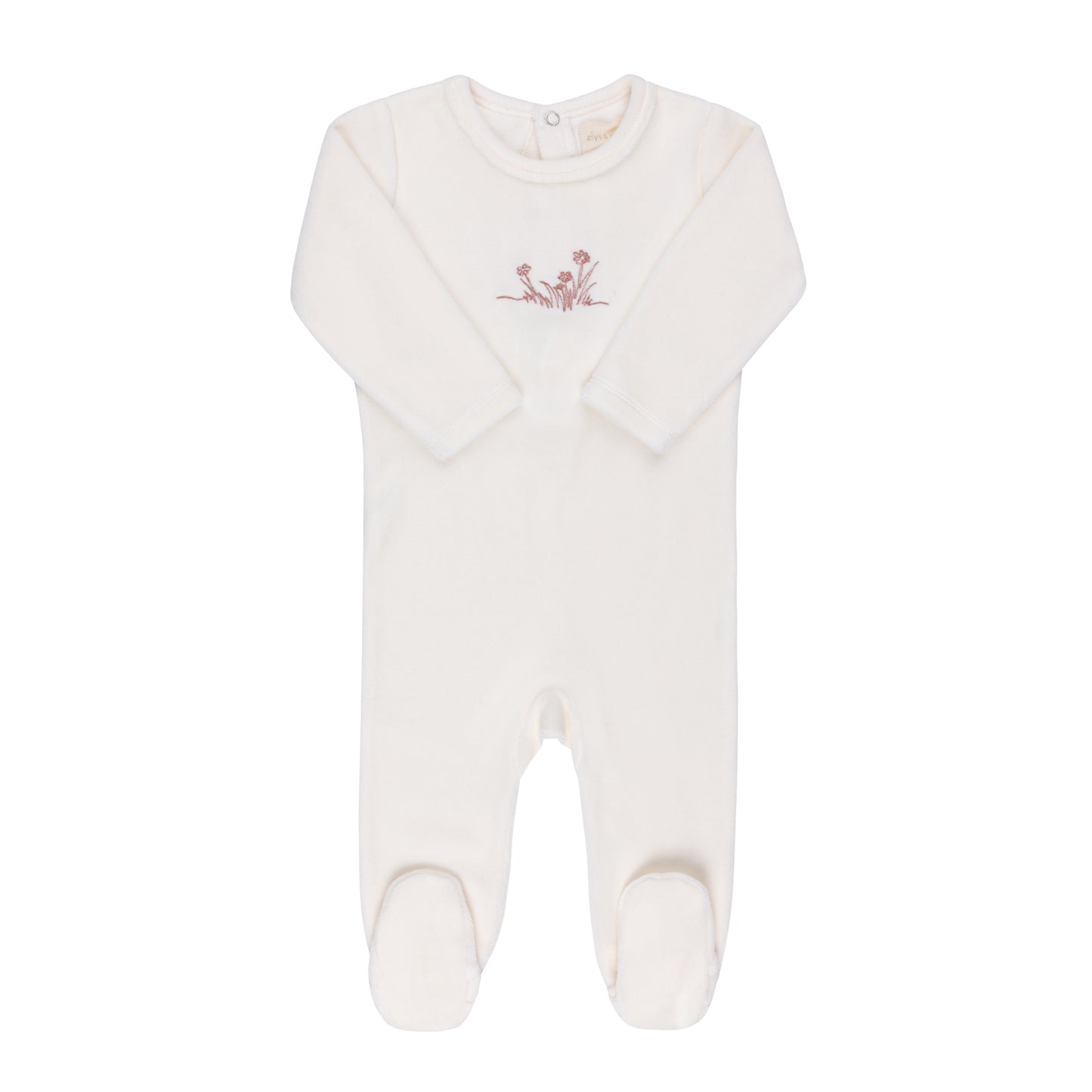 Ely's & co Velour Embroidered Flowers Footie