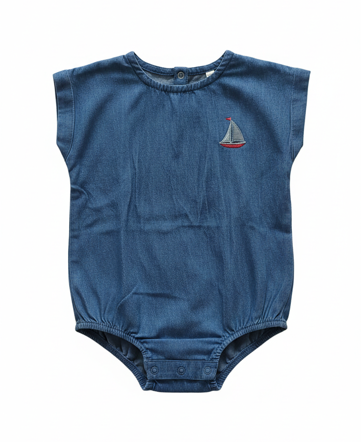 Belle Baby Boys Sailboat Denim Romper
