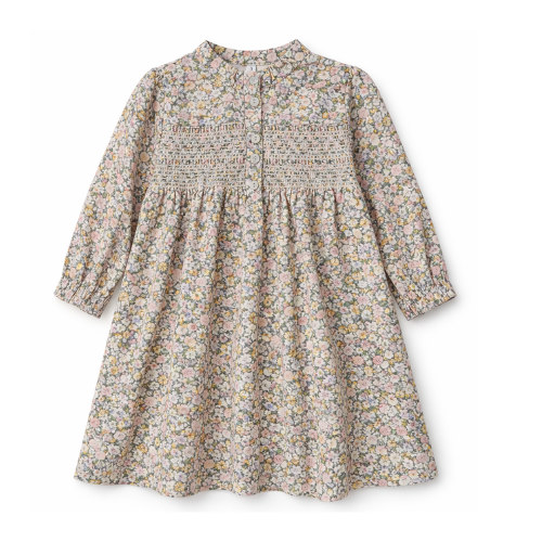 Belle Girls Long Sleeve Smocked Floral Dress