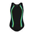 Flamingo Girls One Piece Bathing Suit - Black/Aqua/Neon