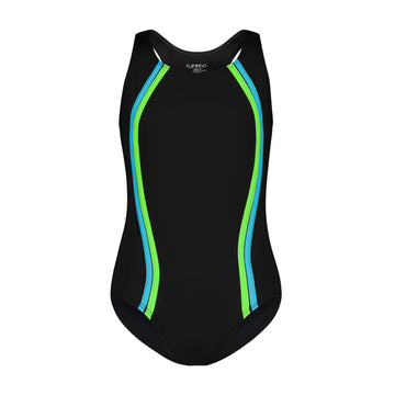 Flamingo Girls One Piece Bathing Suit - Black/Aqua/Neon