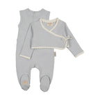 Scalloped Wrap Cardigan Footie & Hat Set