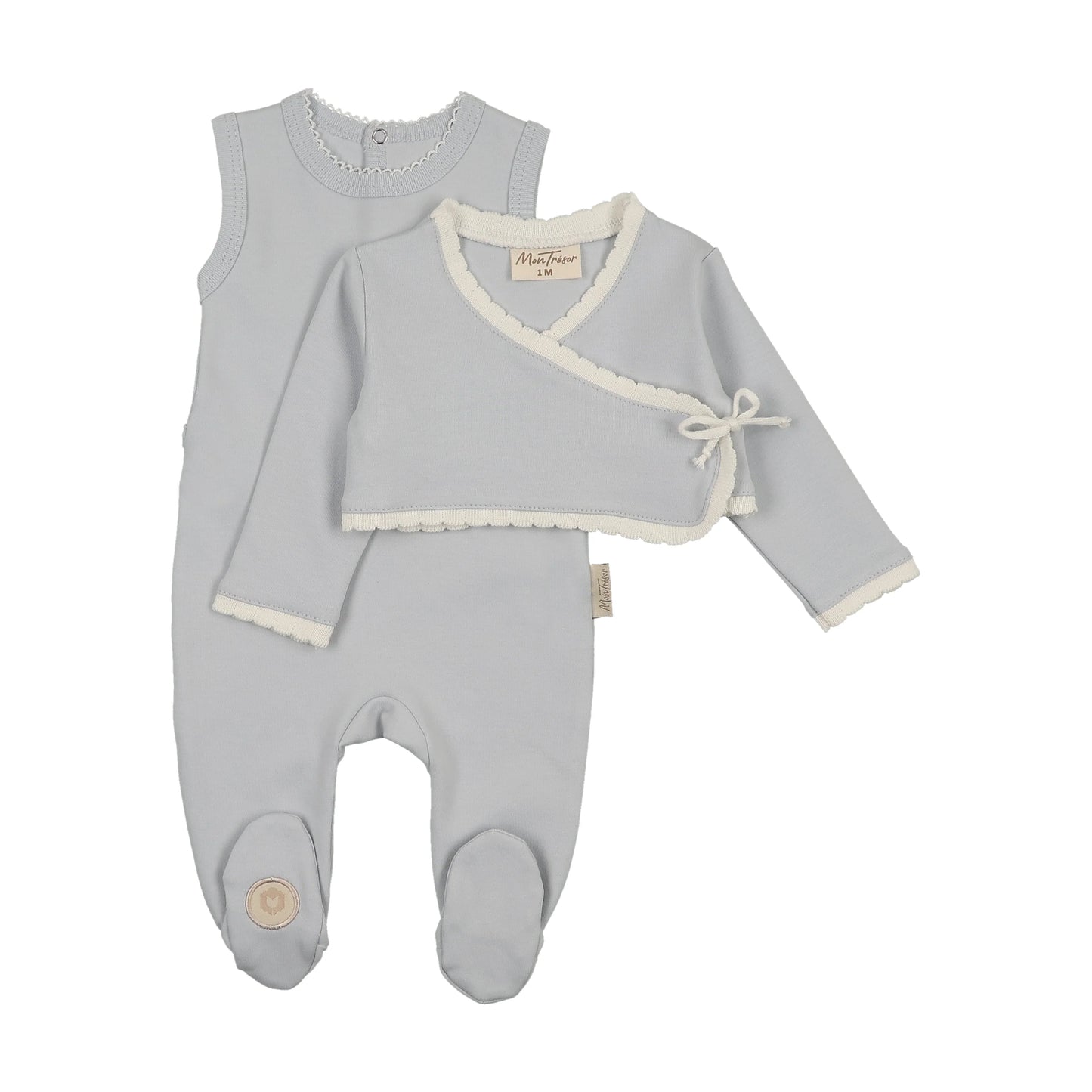 Scalloped Wrap Cardigan Footie & Hat Set