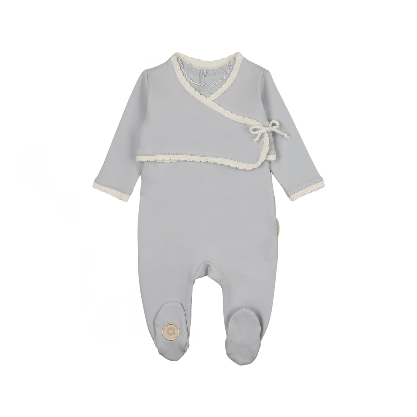 Scalloped Wrap Cardigan Footie & Hat Set
