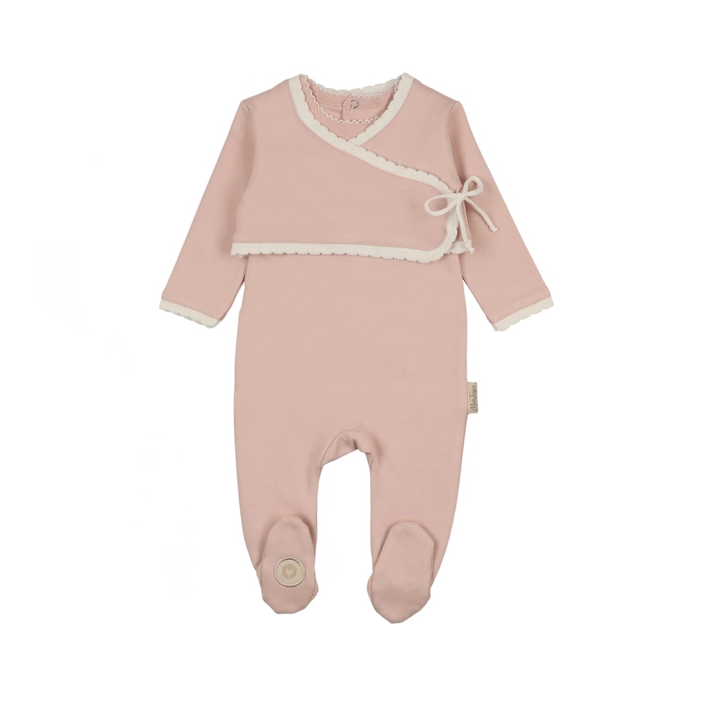 Scalloped Wrap Cardigan Footie & Hat Set