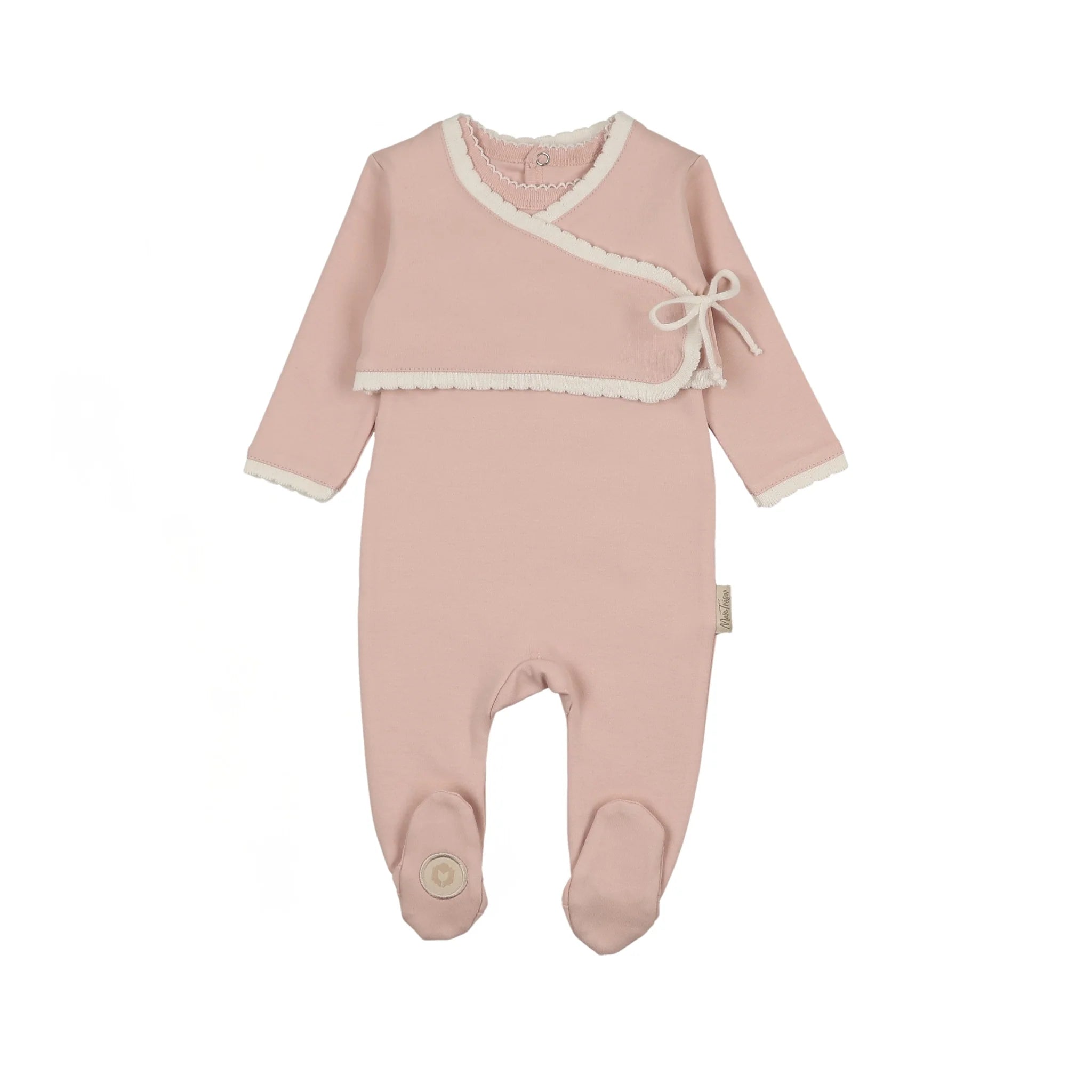 Scalloped Wrap Cardigan Footie & Hat Set