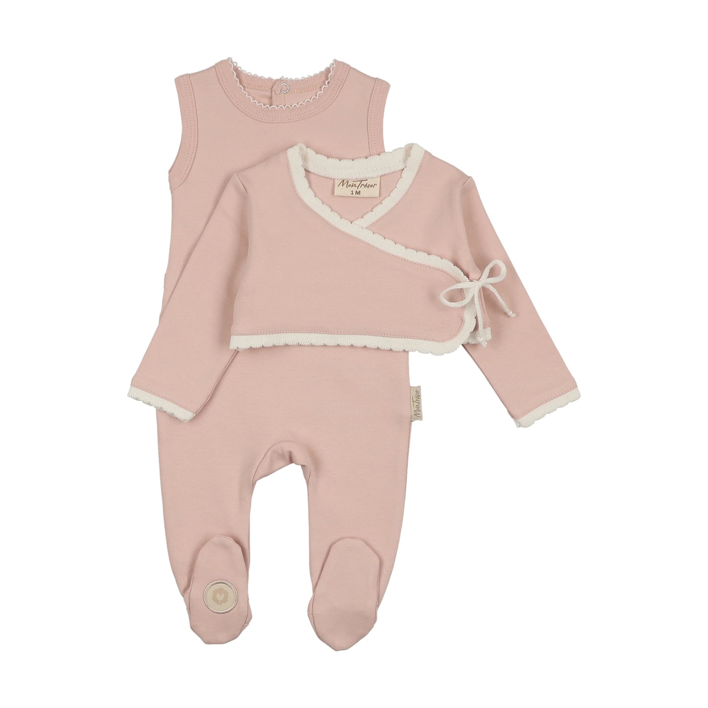Scalloped Wrap Cardigan Footie & Hat Set