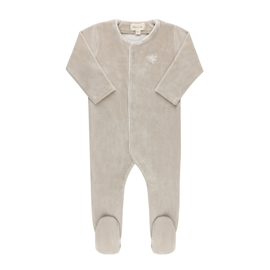 Velour Embroidered Bird Footie