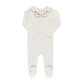 Wide Rib Embroidered Scallop Collar Footie Ivory/pink
