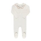 Wide Rib Embroidered Scallop Collar Footie Ivory/pink