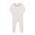 Wide Rib Embroidered Scallop Collar Footie Ivory/blue