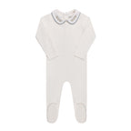 Wide Rib Embroidered Scallop Collar Footie Ivory/blue