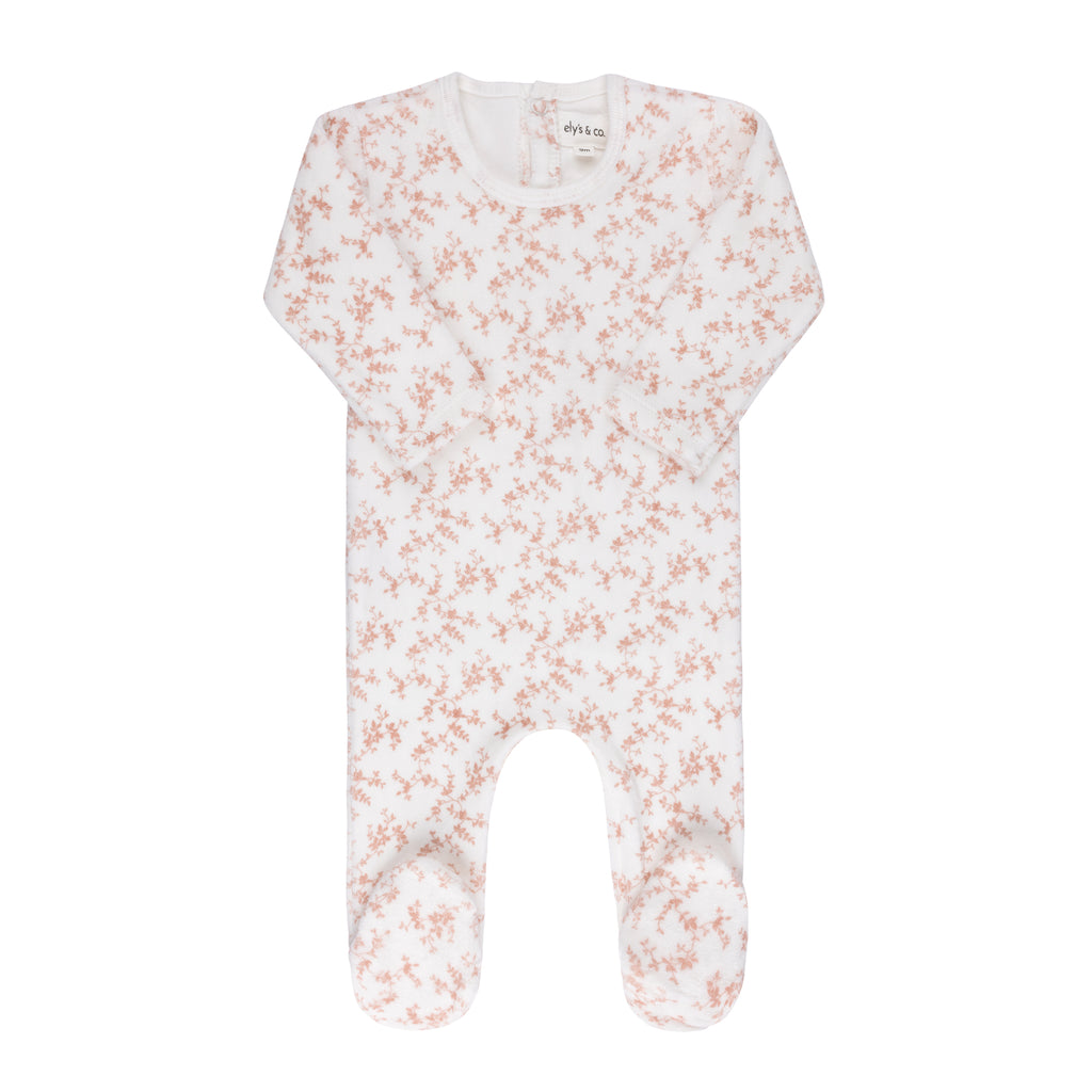Velour Vine Pattern Pink on Ivory Footie + Bonnet