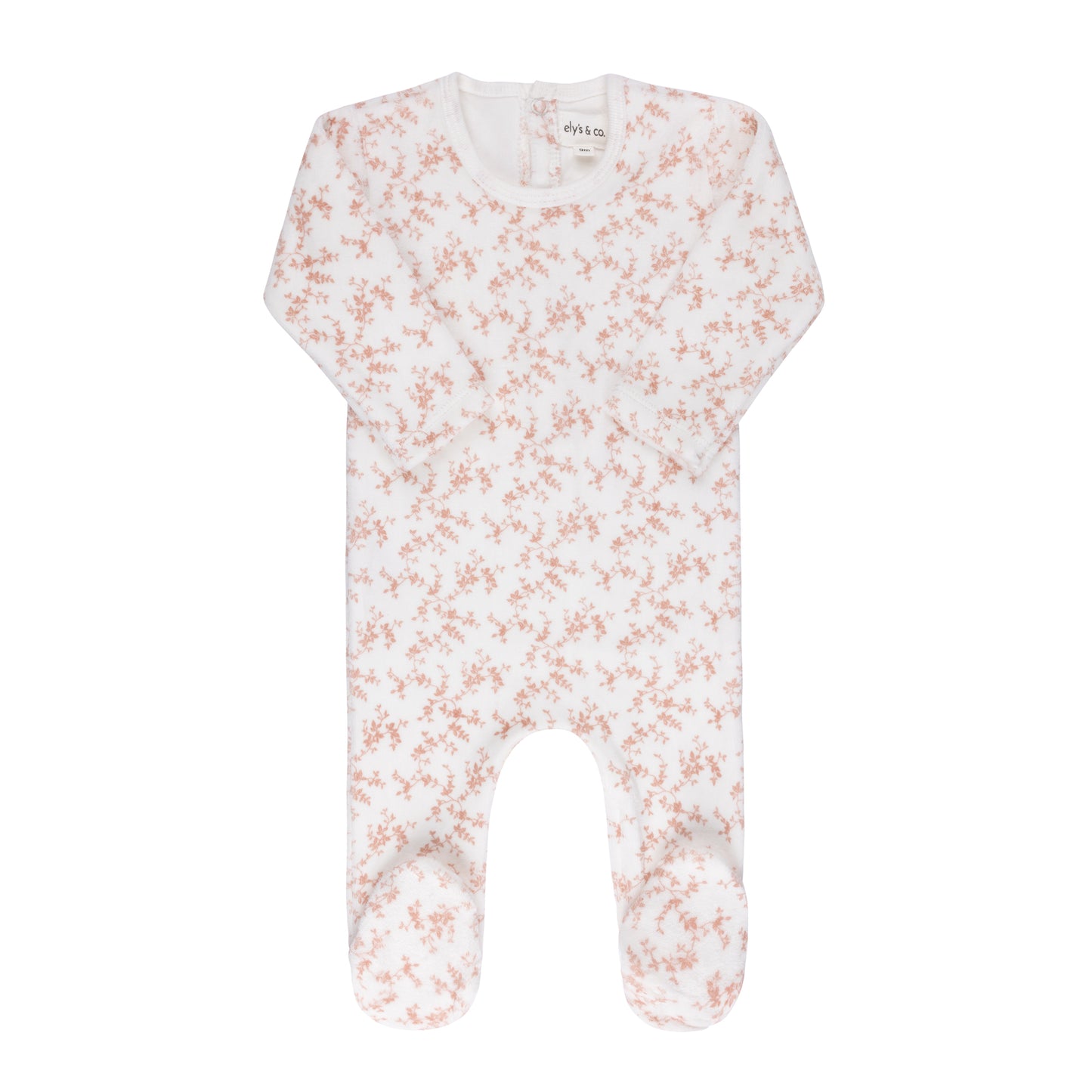 Velour Vine Pattern Pink on Ivory Footie
