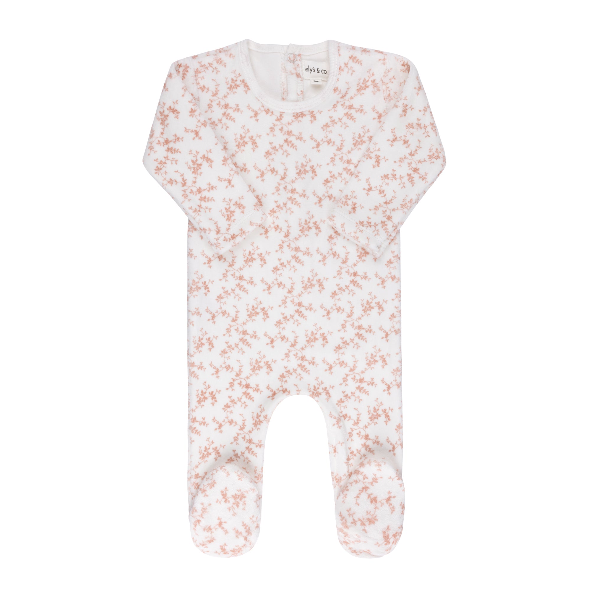 Velour Vine Pattern Pink on Ivory Footie