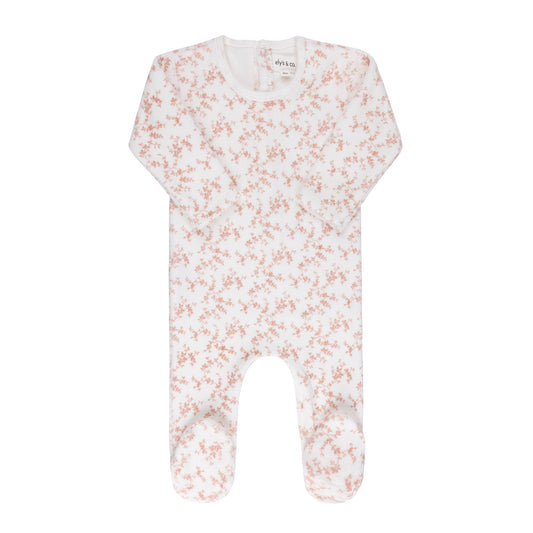 Velour Vine Pattern Pink on Ivory Footie