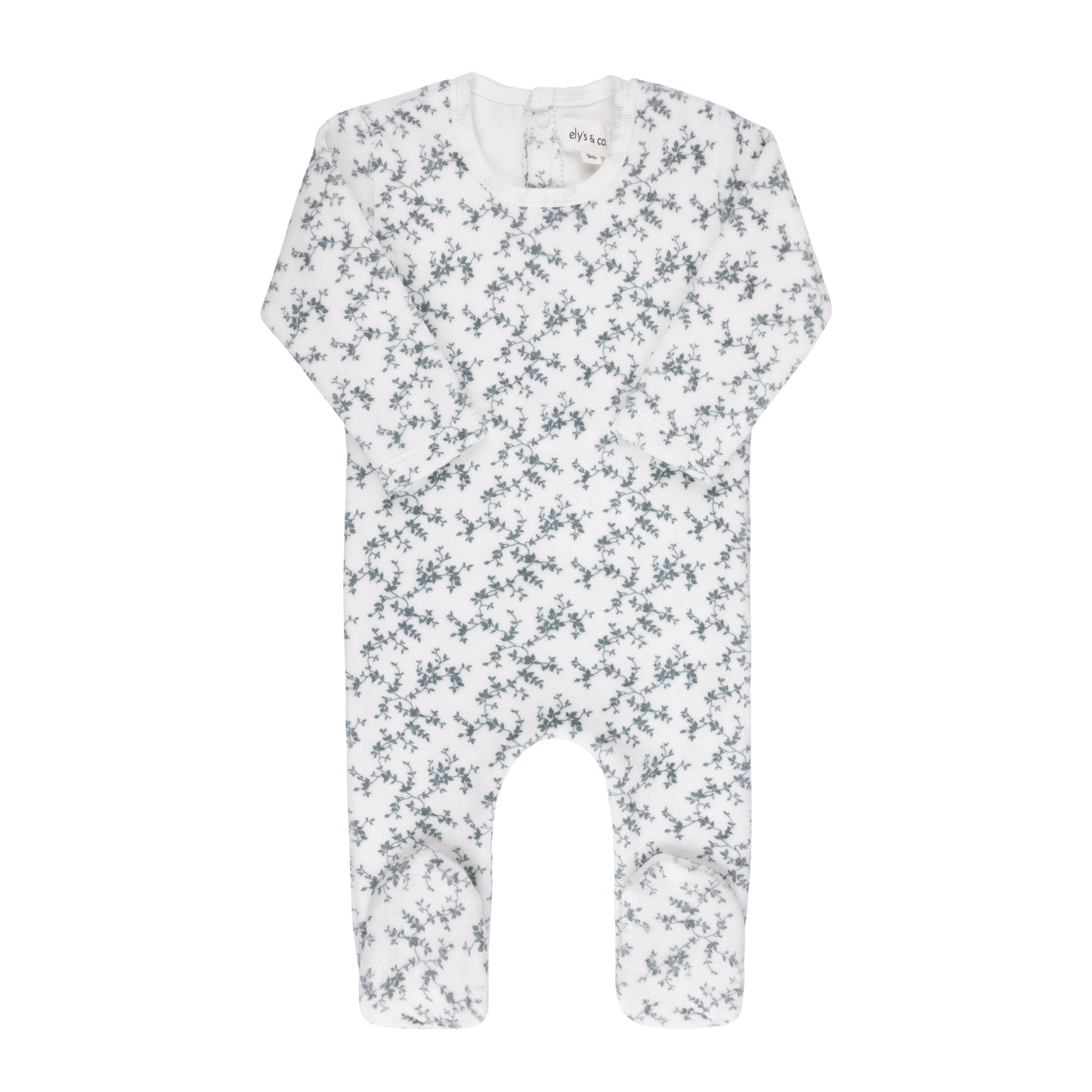 Velour Vine Pattern Blue on Ivory Footie