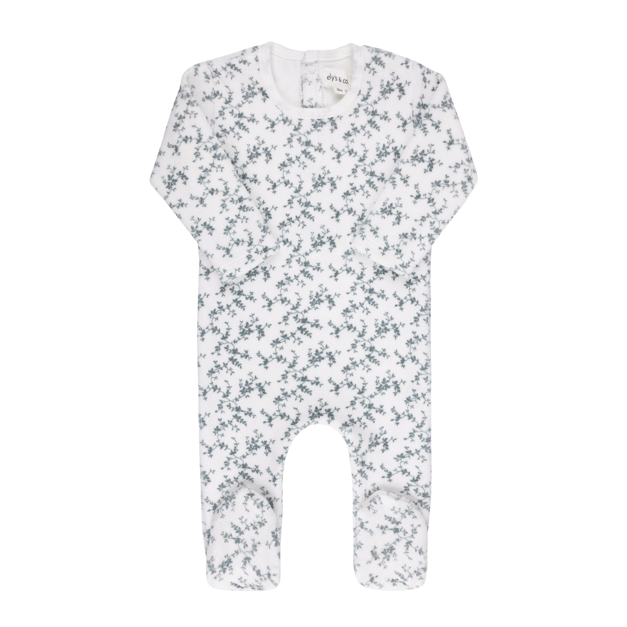 Velour Vine Pattern Blue on Ivory Footie