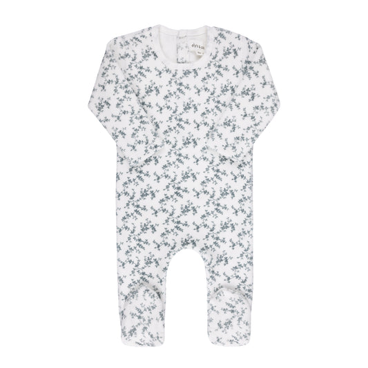 Velour Vine Pattern Blue on Ivory Footie