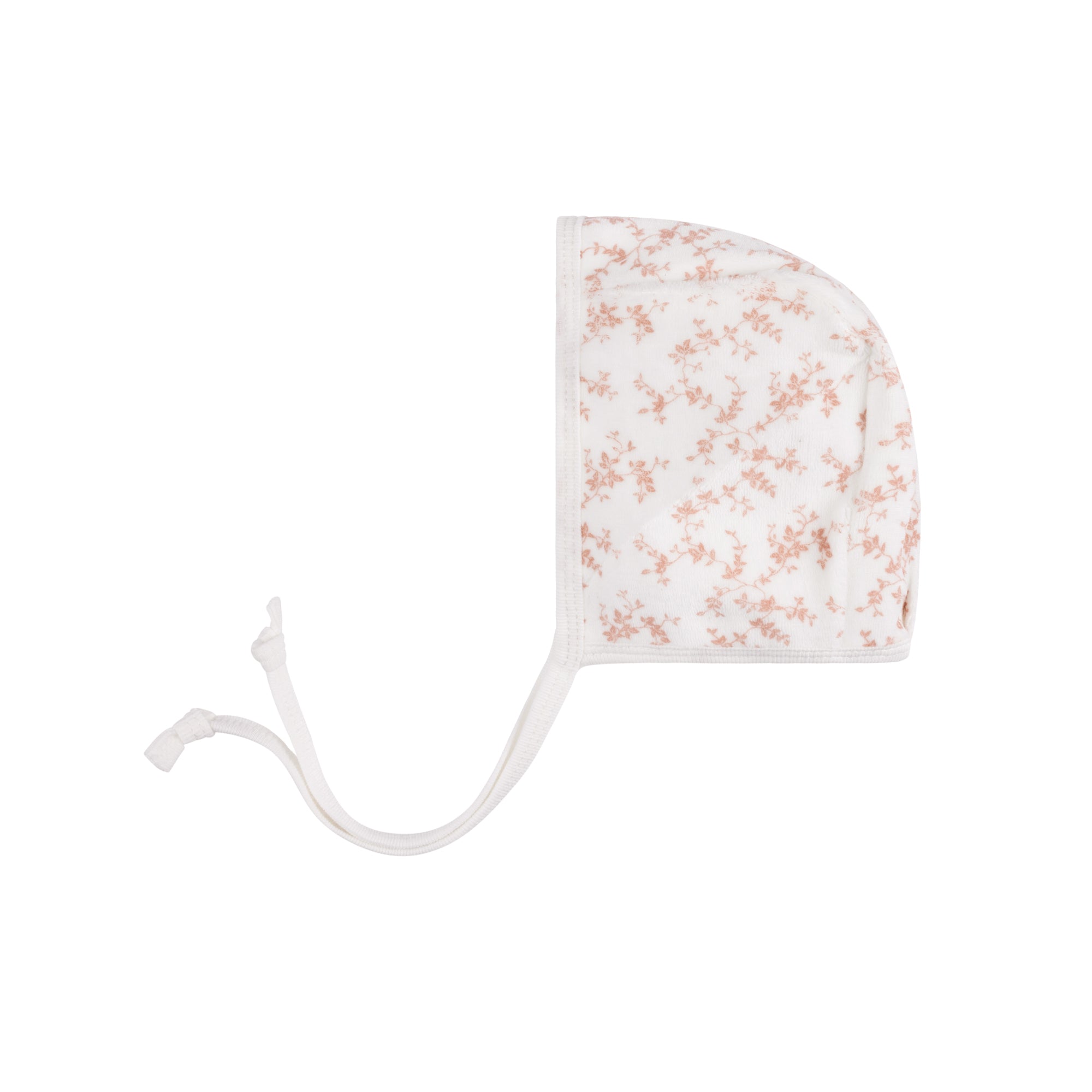 Velour Vine Pattern Pink on Ivory Footie + Bonnet
