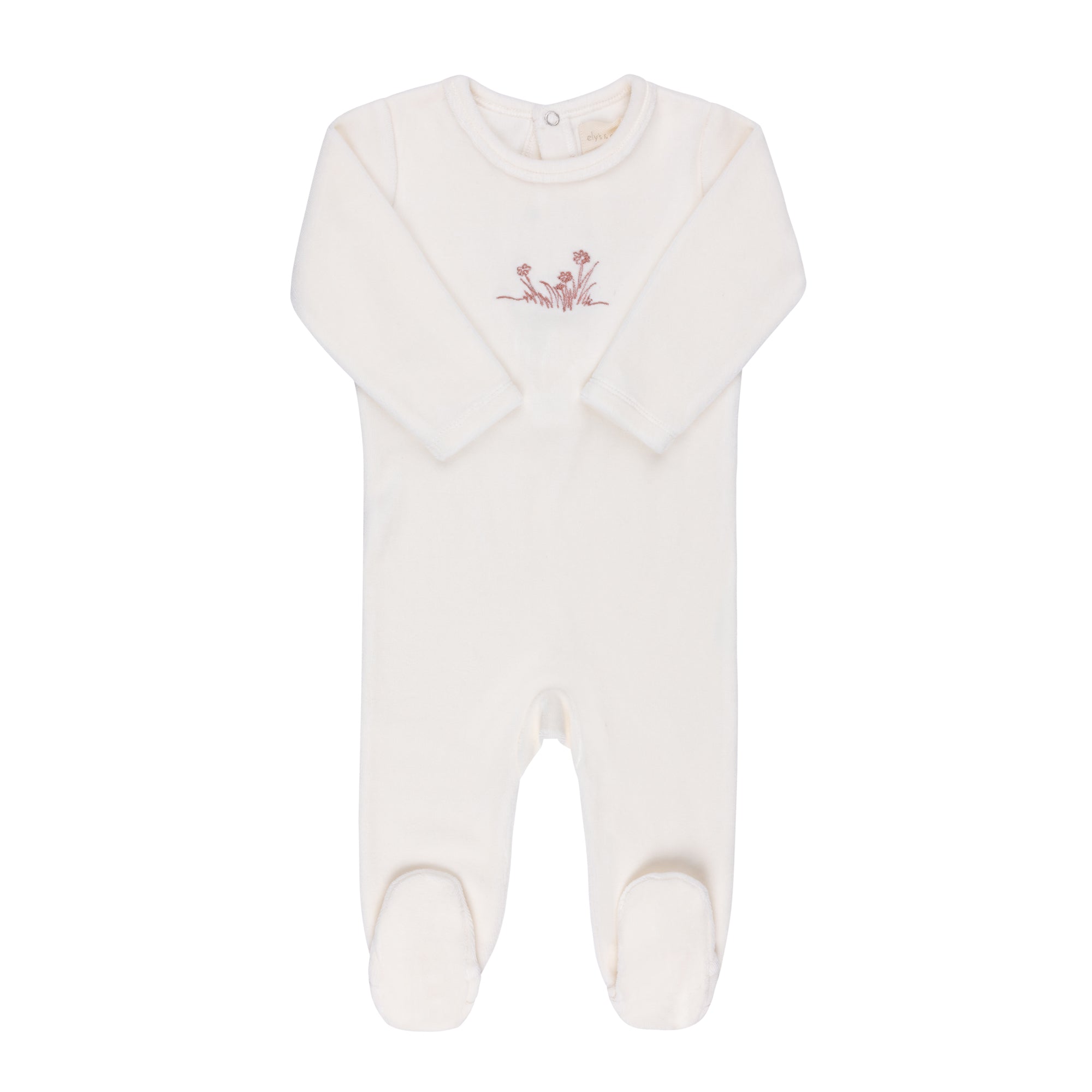 Ely's & co Velour Embroidered Flowers Footie