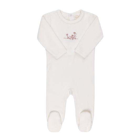 Ely's & co Velour Embroidered Flowers Footie