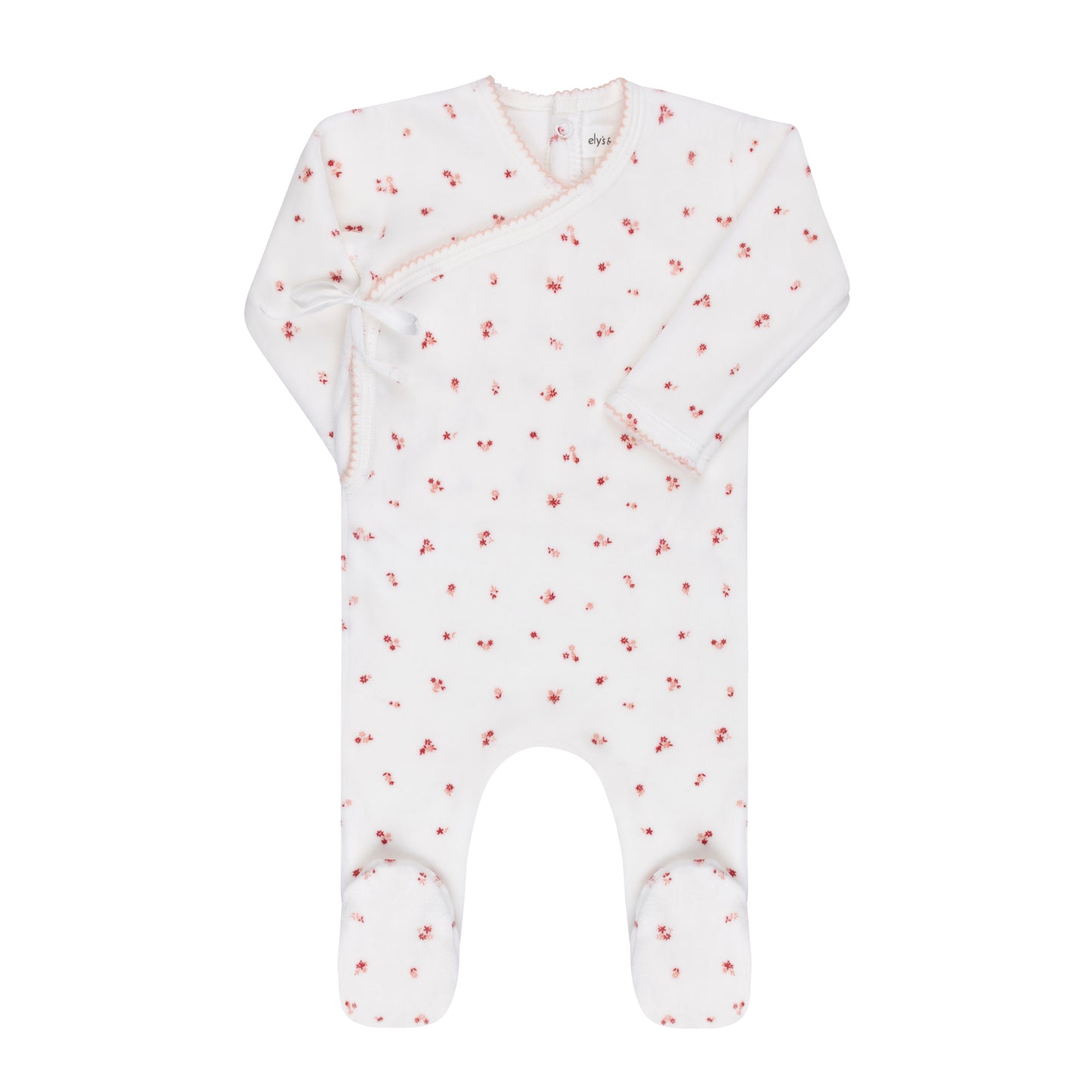 Velour Cluster Flower footie + Cotton Beanie