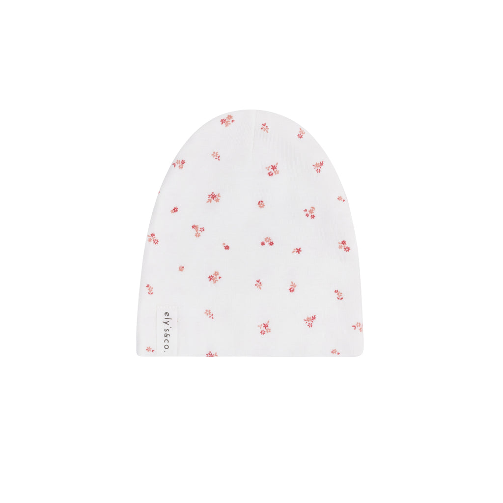 Velour Cluster Flower footie + Cotton Beanie