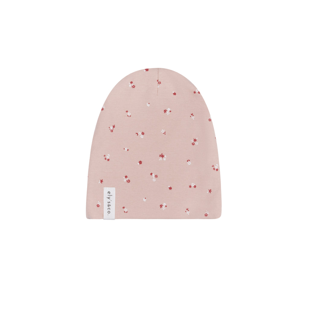 Velour Cluster Flower footie + Cotton Beanie