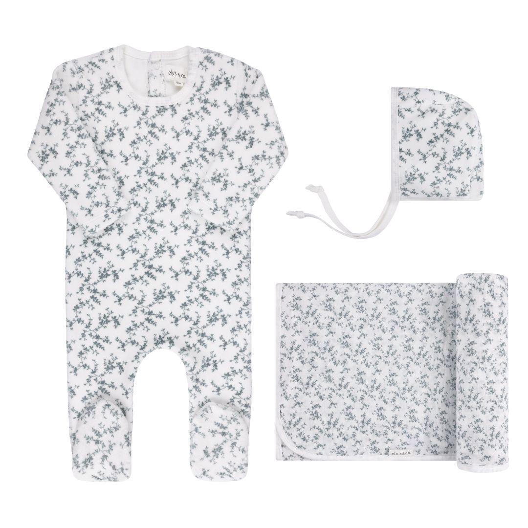 Velour Vine Pattern Blue on Ivory Take me Home Set