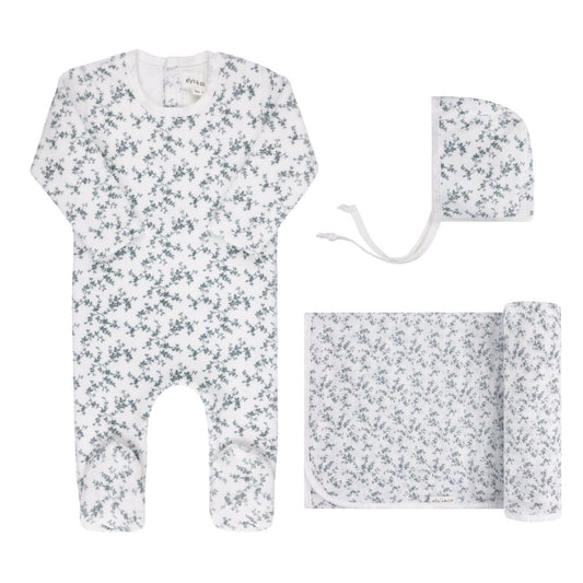 Velour Vine Pattern Blue on Ivory Take me Home Set