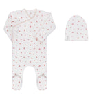 Velour Cluster Flower footie + Cotton Beanie