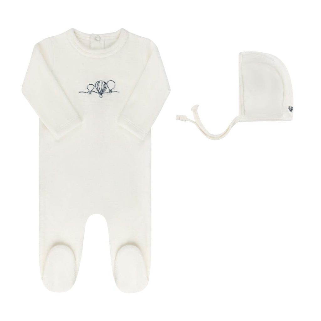 Velour Embroidered Hot Air Balloon Footie + Bonnet