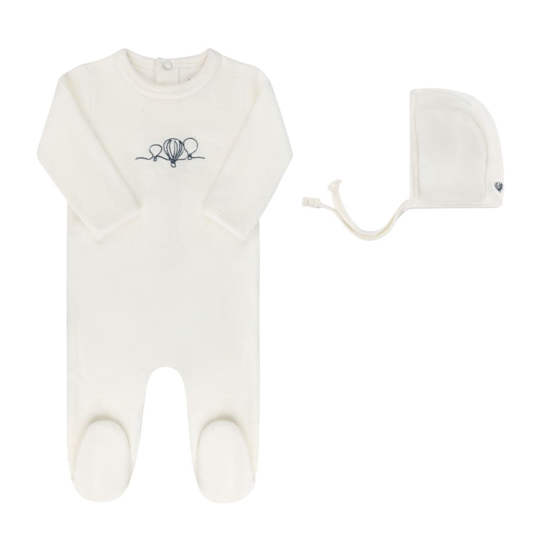 Velour Embroidered Hot Air Balloon Footie + Bonnet
