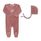 Ely's & co Velour Embroidered Flowers Footie + Bonnet