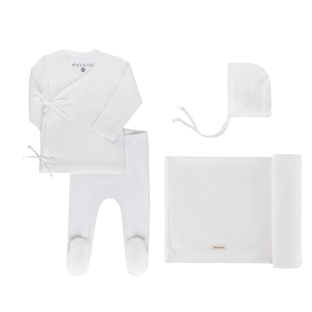 Squiggle Pointelle Boys 4 pc set Bris outfit (blanket + bonnet)