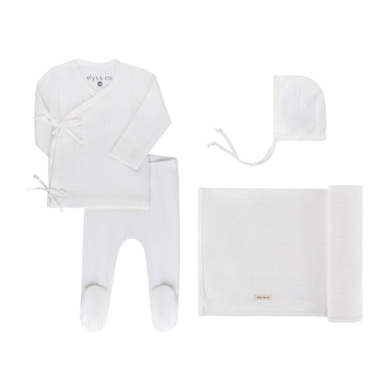 Squiggle Pointelle Boys 4 pc set Bris outfit (blanket + bonnet)