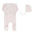Velour Vine Pattern Pink on Ivory Footie + Bonnet