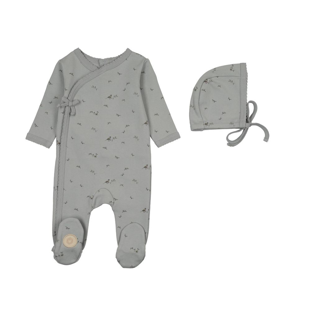 Vintage Bird Wrap Footie & Hat Set