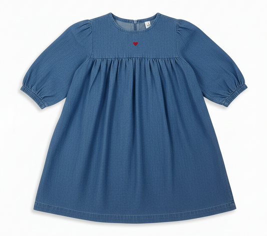 Belle Girls Long Sleeve Denim Heart Motif Dress
