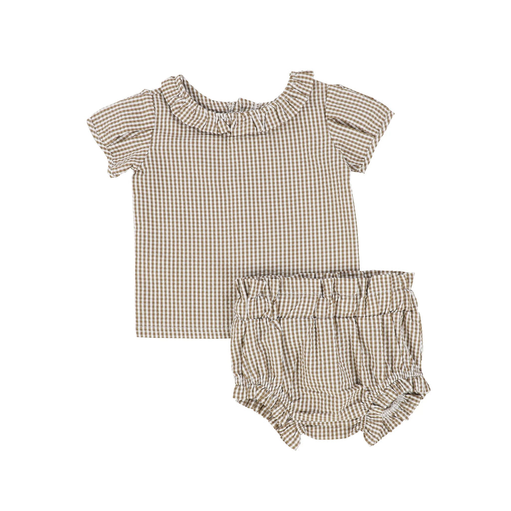 Gingham Ruffle Blouse Set