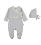 Scalloped Wrap Cardigan Footie & Hat Set