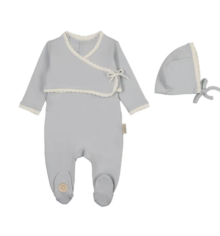 Scalloped Wrap Cardigan Footie & Hat Set