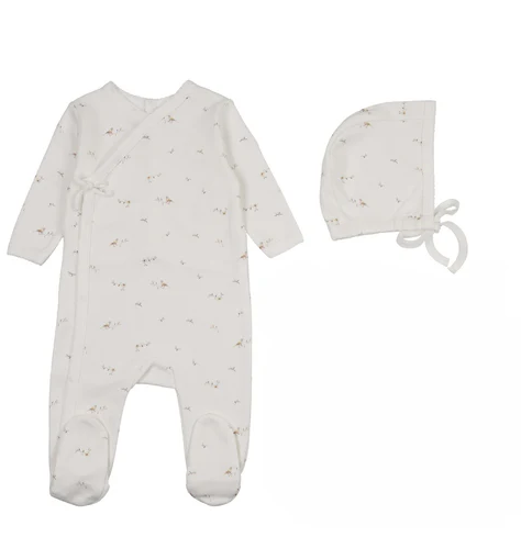 Vintage Bird Wrap Footie & Hat Set