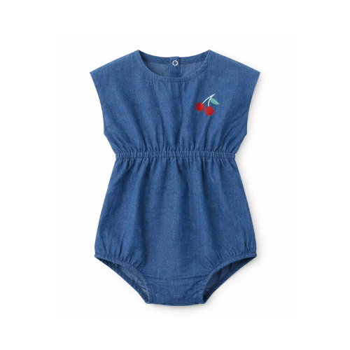 Belle Baby Girls Cherry Denim Romper