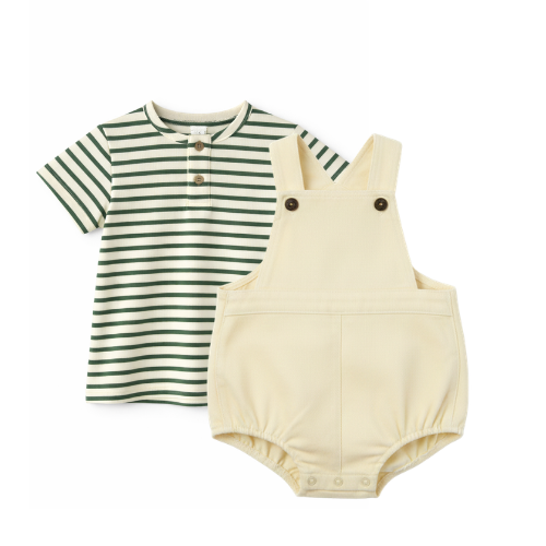 Belle Baby Boy Striped Short Sleeve Henley Tee + Romper Set