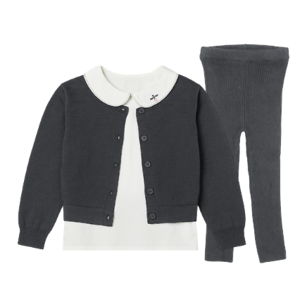 Baby Girl Cable Cardigan & Blouse Set with Knit Leggings