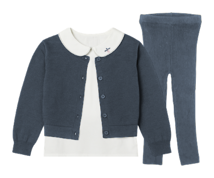 Baby Girl Cable Cardigan & Blouse Set with Knit Leggings