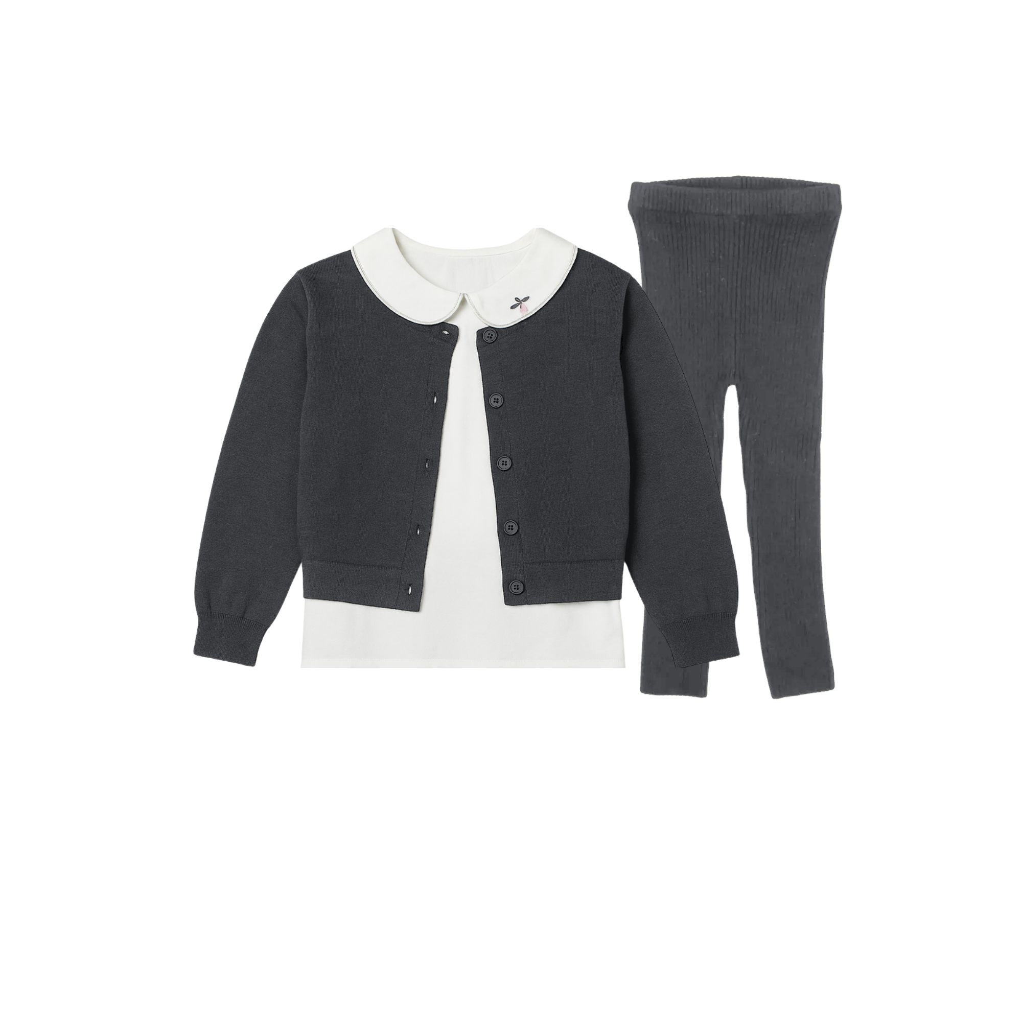 Baby Girl Cable Cardigan & Blouse Set with Knit Leggings